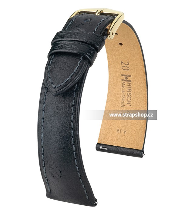 Řemínek k hodinkám HIRSCH Massai Ostrich - černá (50) 20&gt;16 mm pánský
